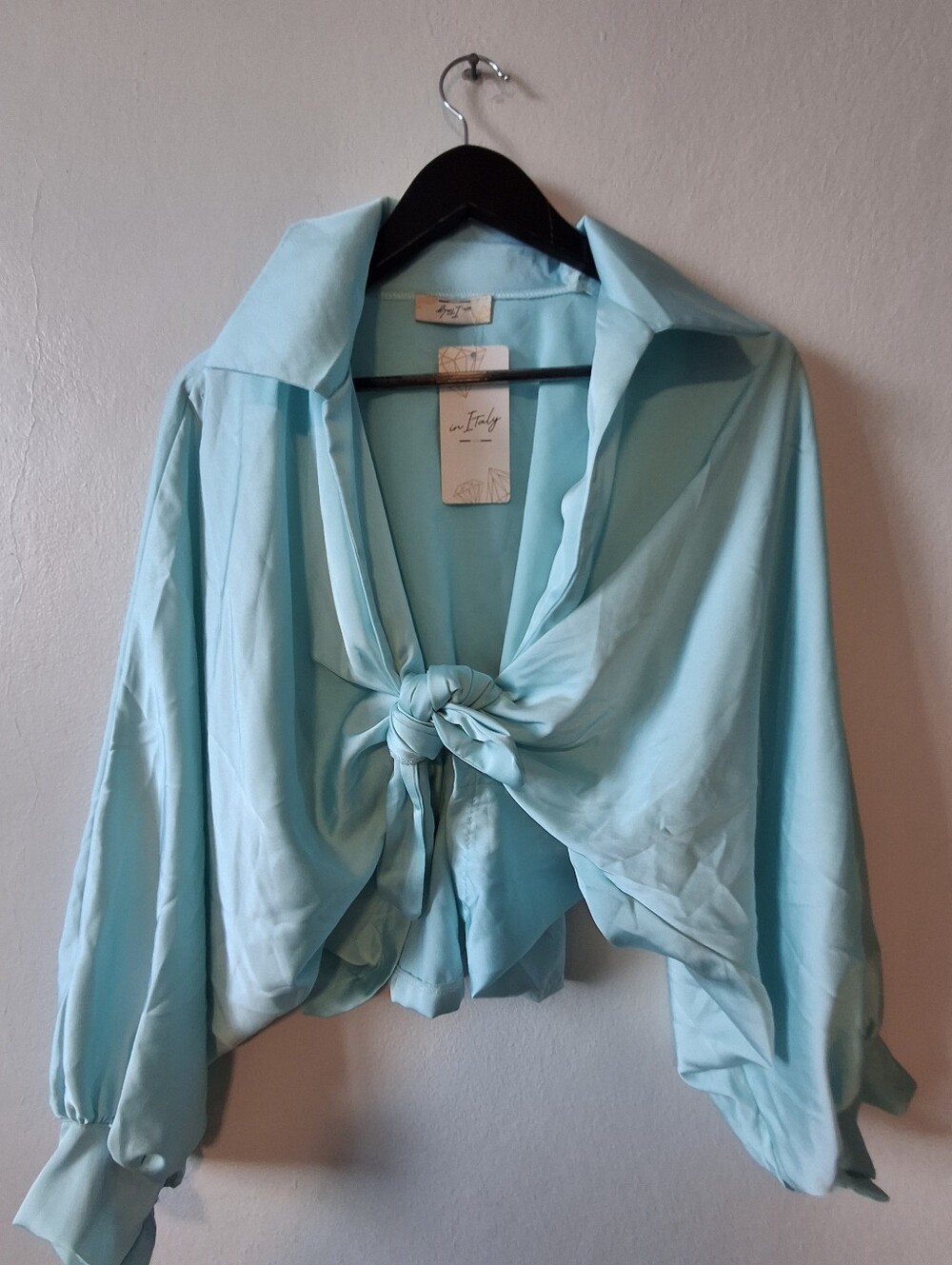 Italian Tie-Front Light Blue Women's Blouse